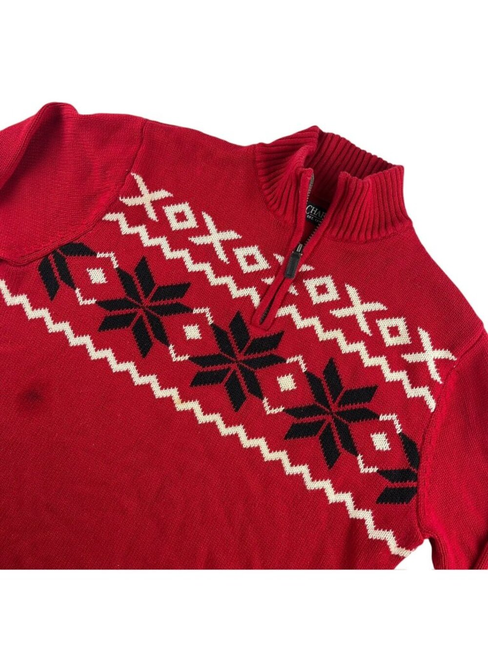 Chaps Men's Cotton Holiday Nordic Knit 1/4 Zip Sweater Red • Medium